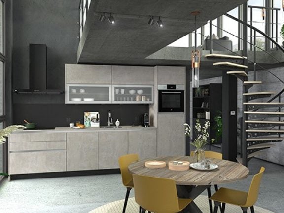 Cuisine industrielle gris béton