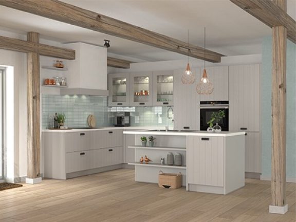 Cuisine rustique gris clair et blanche