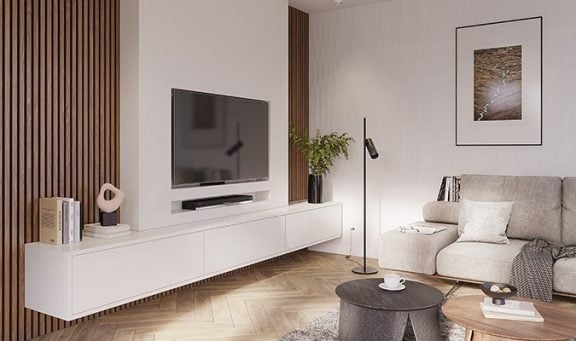 Panneaux muraux en bois dans le salon