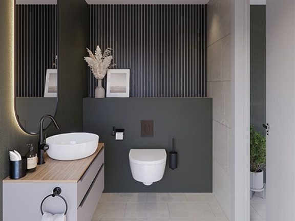 Paroi en lattes noire toilette